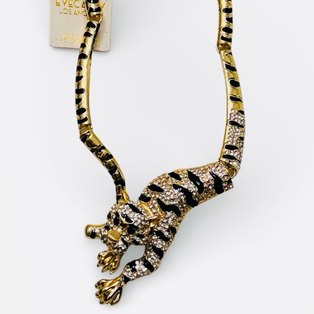 Nwt Eye Candy Los Angeles Gold And Black Tiger Necklace Rhinestones